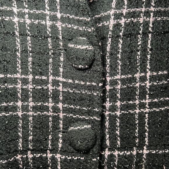 BB Dakota Pea Coat Womens Size Large Black Pink Plaid Two Button Front Acrylic - Picture 4 of 11